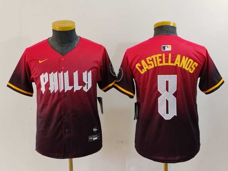 Youth Philadelphia Phillies #8 Nick Castellanos Red Red 2024 City Connect Limited Jersey->mlb youth jerseys->MLB Jersey